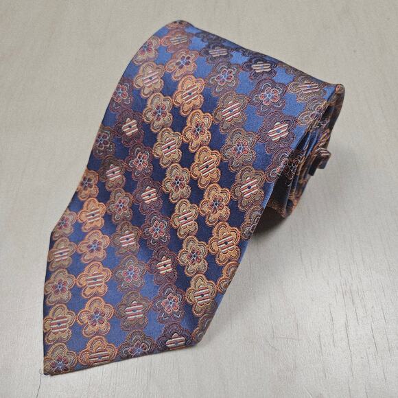 Fusion Handmade Neckwear 100% Silk Necktie Tie Overall Geometric Pattern Blue - Picture 1 of 5